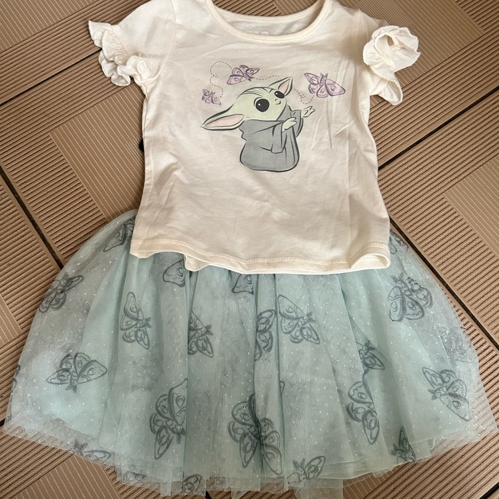 NWT Star Wars Baby Yoda girls sparkle outfit shirt tulle skirt-4T